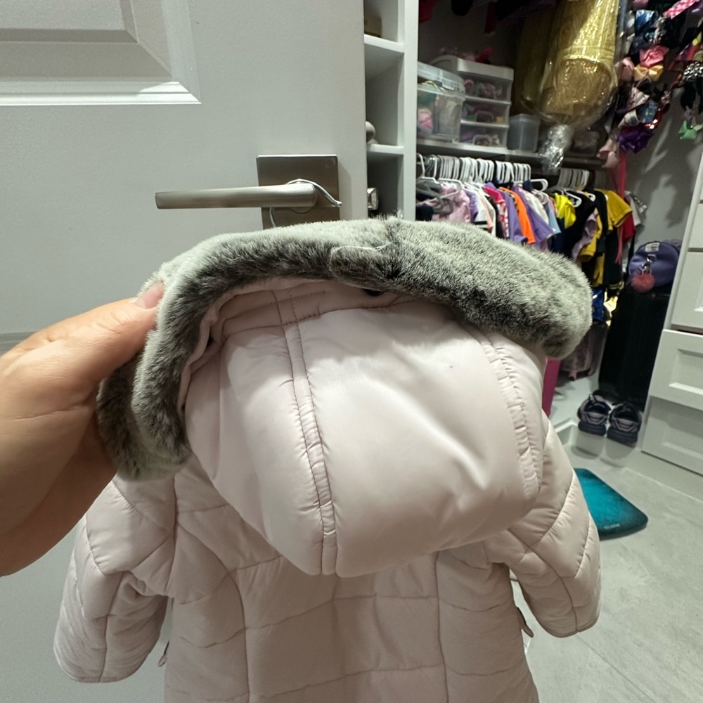 Burberry Kids Pink Hat with Gray Faux Fur Trim